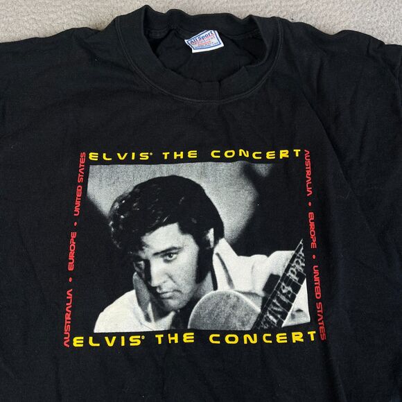 Vintage 2001 Elvis Presley T-Shirt Mens Large Black Double-Sided LIVE Concert - Picture 3 of 12